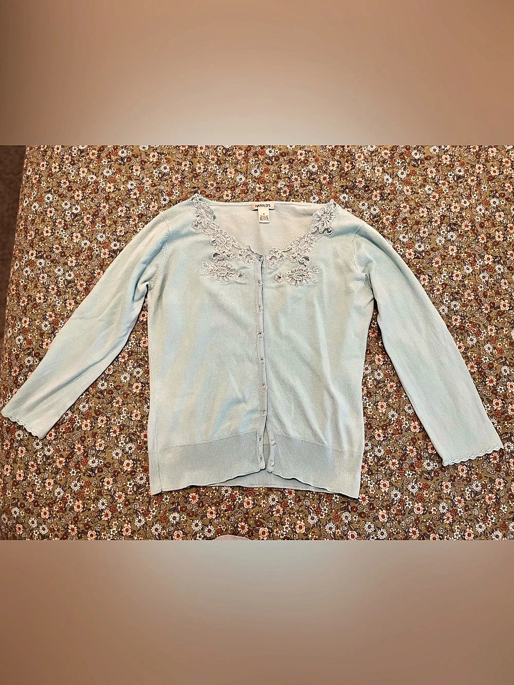 Harold's Embroidered Cardigan in Blue Size Medium